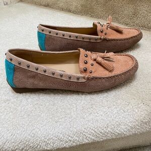 VANELI Loafers.   Snakeskin pattern. Tan and a little bit of teal.  Size 8D